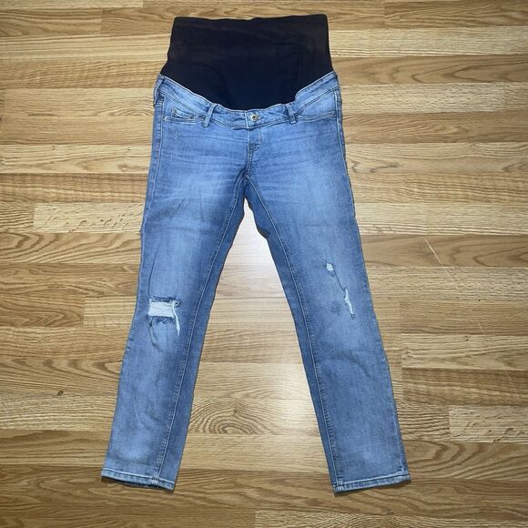 H&M Women Distressed Skinny Ankle High Rib Mama Maternity Denim Blue Jeans Sz 10 - Picture 3 of 12